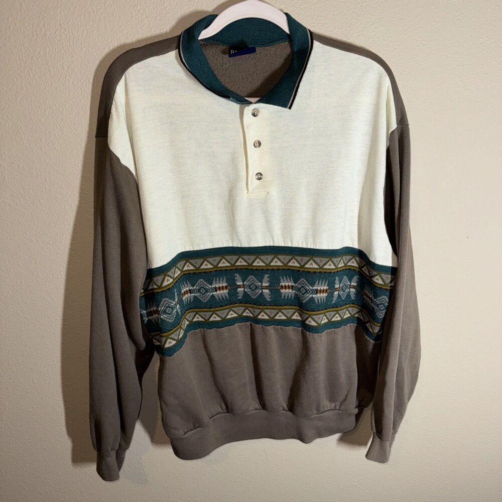 VTG Blair Men’s Collared Sweatshirt Beige Aztec